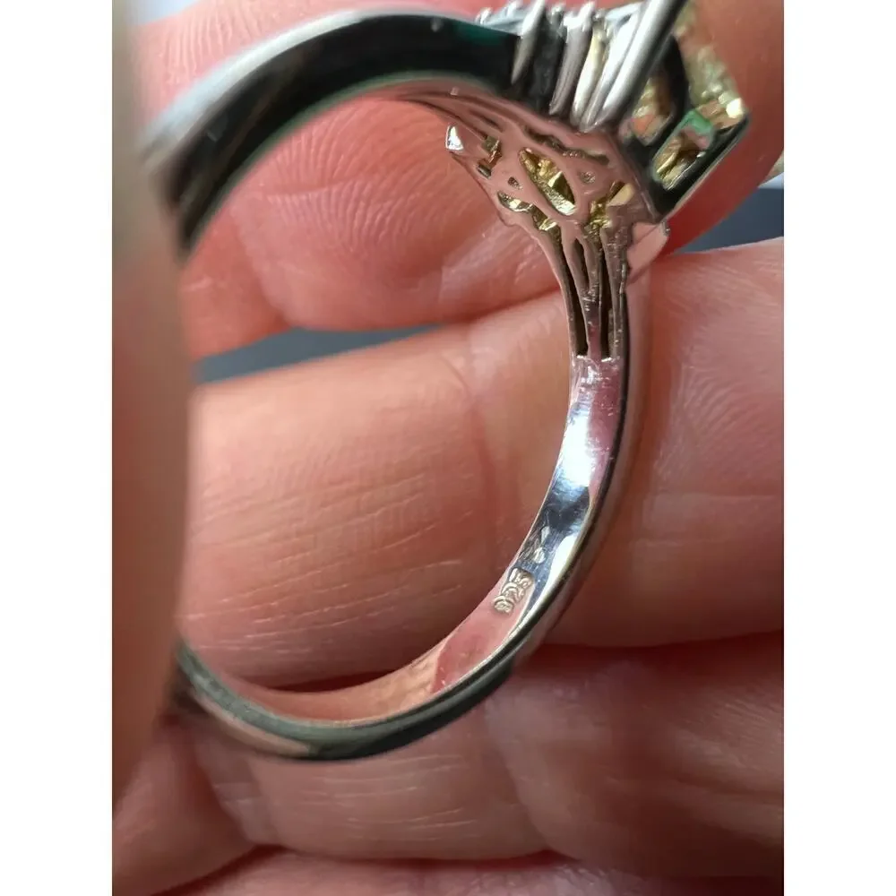 Prasiolite and zircon Sterling silver ring size 9
